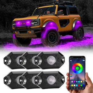 RGB LED Rock Lights Kit, 6 Pods Wireless IP68 Waterproof Multicolor Wheel Well Underglow Neon Light with Bluetooth App Control, Flashing Music Mode for Truck, ATV, UTV, RZR, SUV