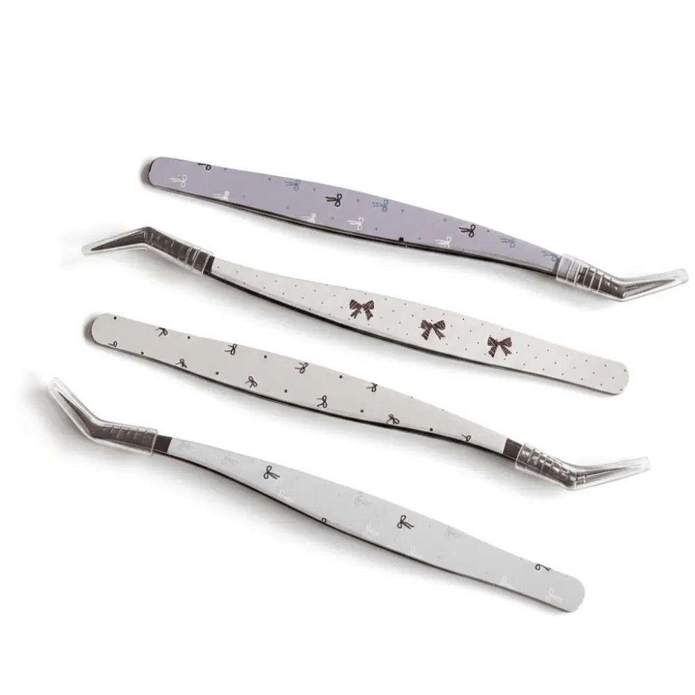 Stainless Steel Curved Stickers Tweezers Anti-static High Precision False Eyelash Tweezers Cartoon Bean Tweezers