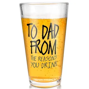 16 oz Unique Beer Glass - Dad Gifts for Fathers Day from Daughter Son Wife, Father's Day Gift Ideas for Men Husband Grandpa, Birthday Retirement Stocking Stuffer