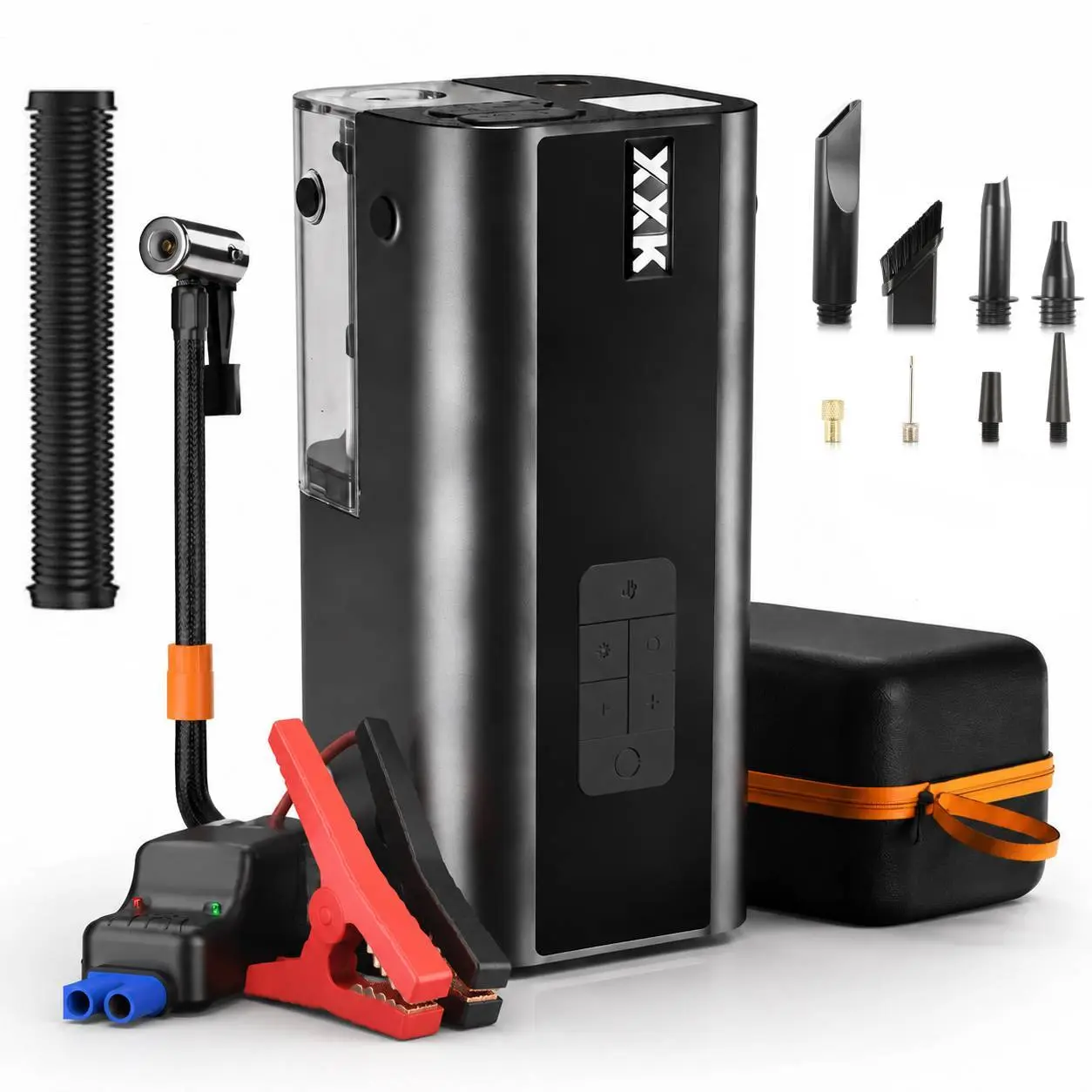 XXK 10-in-1 Powerhouse Compact Wireless Outdoor Inflator - Portable Car Tire Pump, 15000Pa Cordless Vacuum & Blower, 20000mAh Emergency Power Bank, LED Lights, 100% Spark-Proof Jumper Starter for Gas Cars