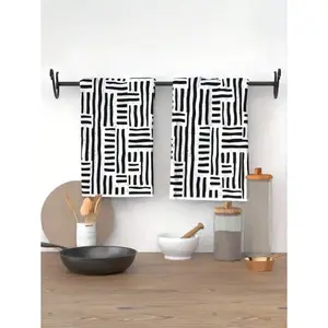 2pcs Contemporary Abstract Black Stripe Soft Towel Set, 15.7x23.6 Inches, Super Absorbent Quick-Dry Polyester, Machine Washable, Woven Decorative Towels For Kitchen, Bathroom, Gym, Modern Home,Fall Decor,Autumn Decor,Room Decor Kawaii Blossom Shower