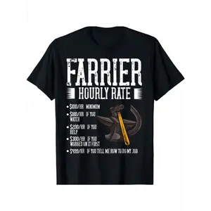 Farrier Hourly Rate Graphic T-Shirt for Men – Funny Casual Wear with Humorous Horse Farrier Design, Short Sleeve, Machine Washable, Perfect Gift for Equestrians and Animal Lovers, Horse Shirt
