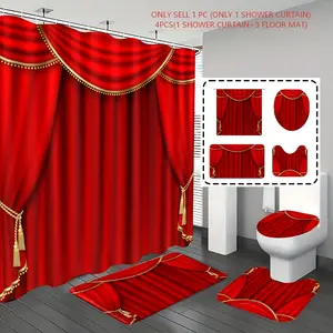 [Popular Choice]1pc/4pcs, bathroom curtains shower, bathroom set, shower curtains, bathroom rug, home decoration, bathroom mat, red curtain pattern, simple theme decoration, bathroom set, and 12 hooks are given away, Shower Curtain Sets