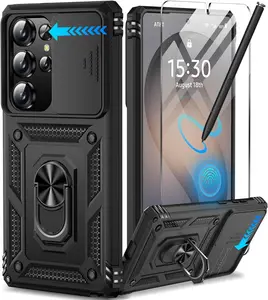 Samsung Galaxy S26 Ultra Case with Screen Protector & Slide Camera Lens Cover, Built-in Magnetic Ring Stand Shockproof Protective Phone Case for Samsung S26 Ultra Case (Black)