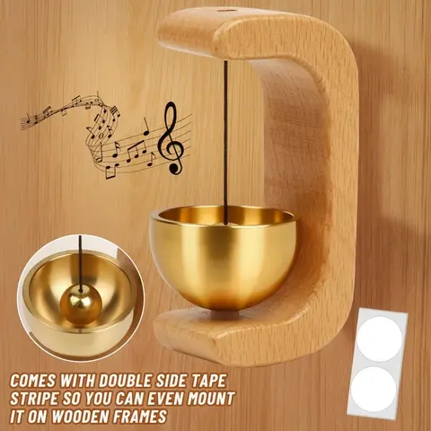 Magnetic Wind Chime Vintage Wooden Brass Bell Comes with Double Side Tape for Door Opening Shopkeepers Bell for Porch Wooden Frames Home Decor & Gift