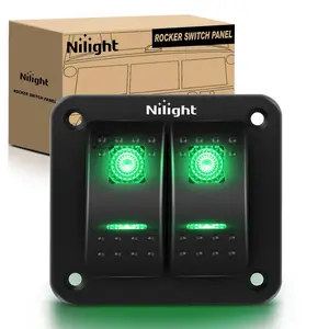 Nilight 2 Gang Rocker Switch Panel 12V 24V DC Green Switches Aluminum 5Pin ON Off PreWired Waterproof Toggle for Cars Boats ATVs UTVs,