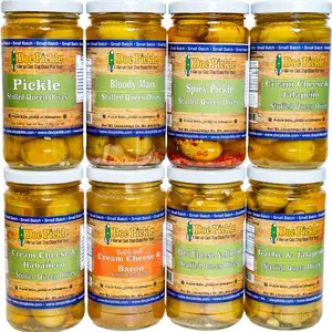 Stuffed Olive 7-Jar Sampler Pack Small Batch Favorites Almond Flavor with Unique Fillings - Ideal for Snacks, Platters & Cocktails - Cheese