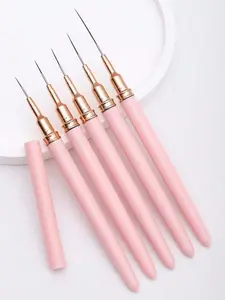 5pcs Ultra-Thin Nail Art Liner Brushes Set, Pink Handle Detail Drawing Pens for Stripes, Flowers & Intricate Nail Designs, for Beginners & Professionalsb