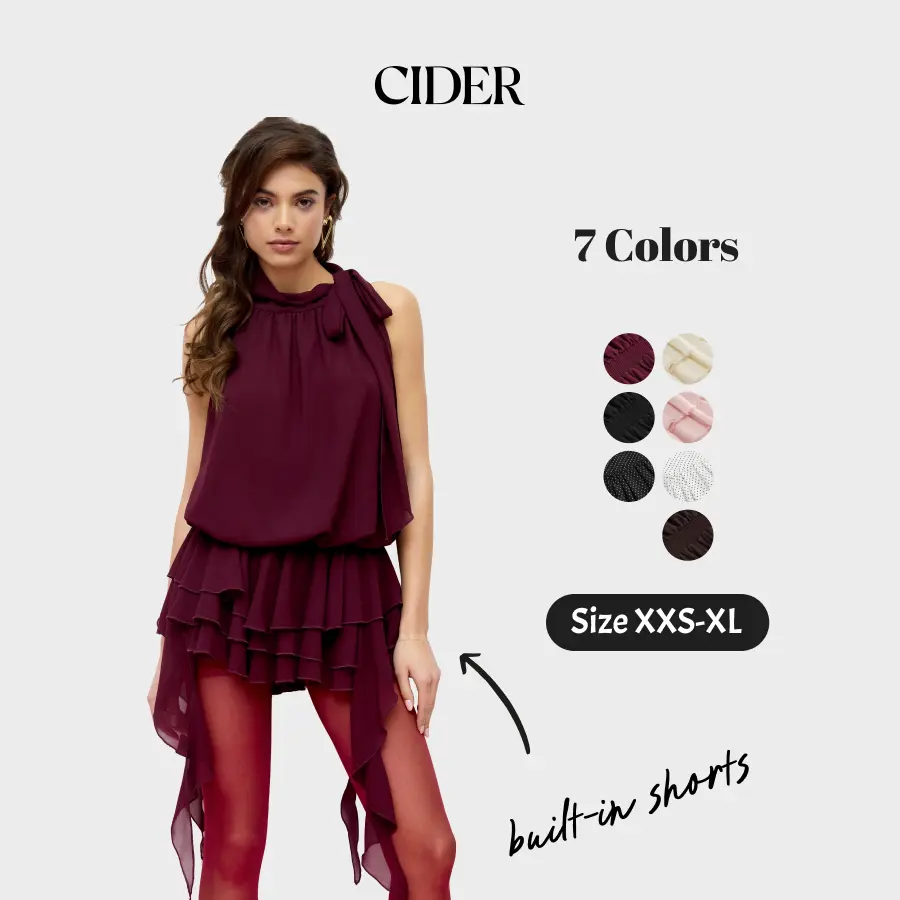Cider Chiffon Mini Dress – Halter Neckline Ruffled Ruched Bowknot Sexy Elegant Women's Date Night Party Clubbing Gown, Y2K Retro Slim Fit Short Dress for Summer SohoChic