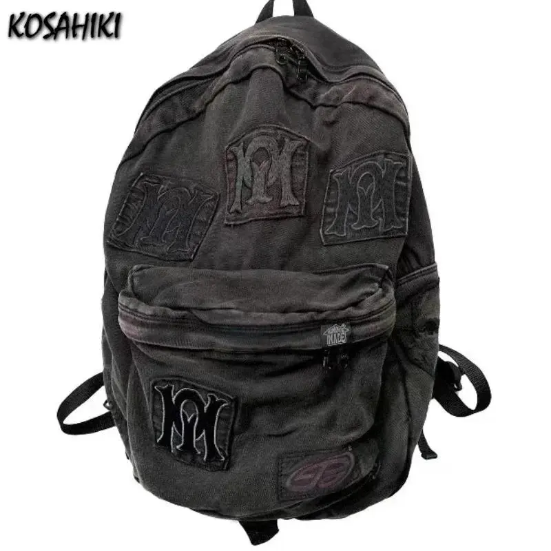 Y2k Aesthetic All Match Letter Embroidery Backpack Patchwork Vintage Gothic Schoolbags  Casual Students Backpacks