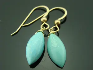 Sleeping Beauty Turquoise Earrings · 14K Solid Gold · Arizona Marquise Cut Gemstone · Elegant Handmade Gift for Her