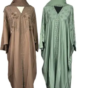 Embroidered Open Abaya Premium Modest Collection in Brown & Green Colors
