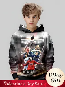 Boys' Ronaldo 7 Hoodie, Graphic Print Hoodie, Casual Fitted Design, Soft Comfortable Fabric, Trendy & Versatile, Perfect for Fall Winter Seasons