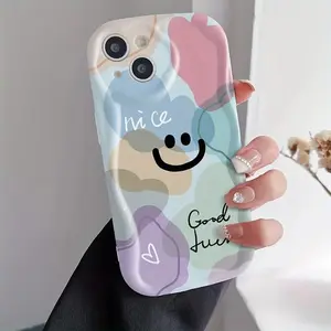 Colorful Smiling Face Pattern Phone Case For iPhone 16 15 14 13 12 11 Pro Max Mini X XR XS 8 7 16 Plus Wave Bumper Soft Cover