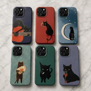 Vintage Black Cat Polycarbonate MagSafe-Ready Magnetic Smartphone Case - Shockproof, Durable, Smoking Night Vibes Cover With Wireless-Friendly Design For IPhone 17 16 15 14 13 12 11 Pro Max. Gift Casing