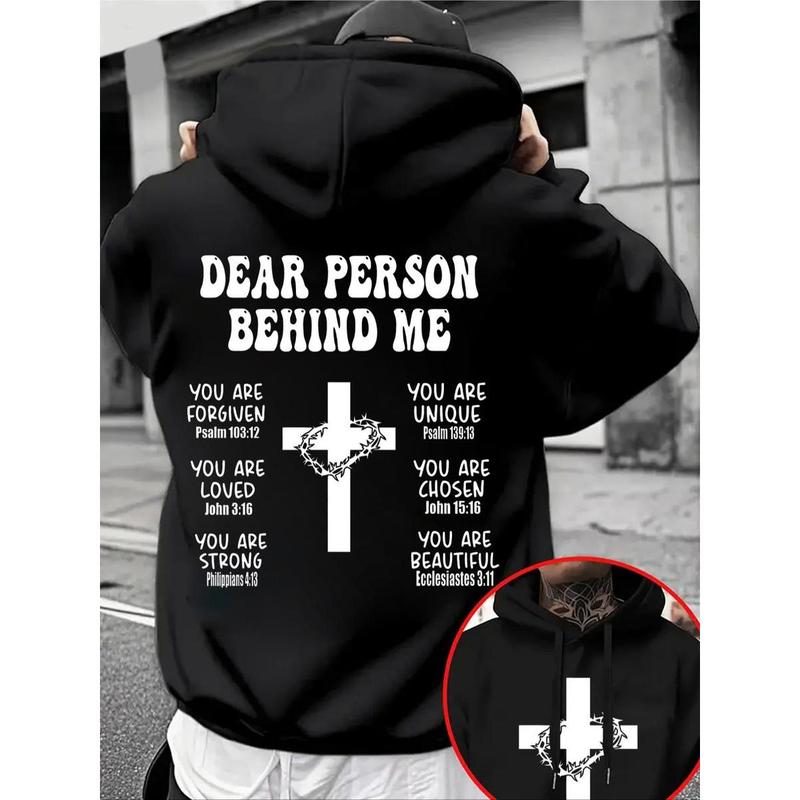 Christian Cross Hoodie Sweatshirt, Bible Verse Inspirational Clothing, Faith Apparel, Religious Belief Trendy Top, Casual Fitted Style, Graphic Print Hoodie
