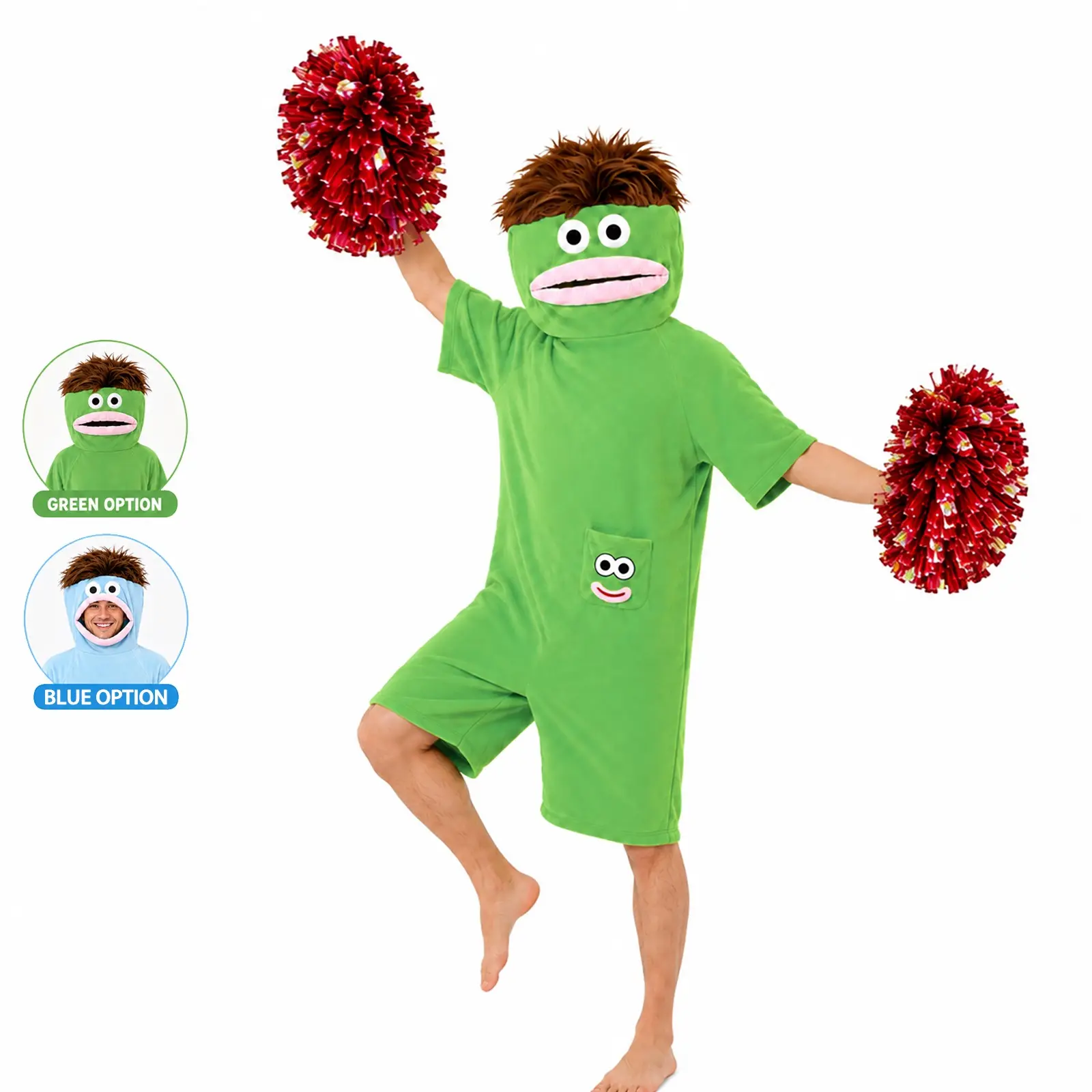 Funny Plush Monster Costume, Furry Character Romper with Pom Poms, Soft Short Sleeve Jumpsuit for Festive Halloween Party, Men Women Unisex