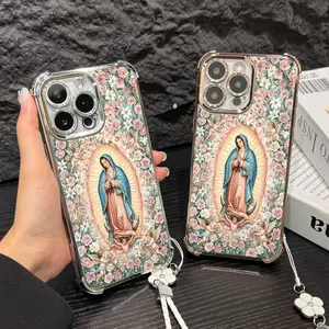 Our Lady of Guadalupe Rose Four Corner Anti-Fall Phone case for iPhone Samsung Galaxy 17Pro Max Air 16Plus 15 14 13 12 11 XR XS S25 S24 S23 S22 cases, Transparent cover, Non-Yellowing, Shockproof Soft silicone,The Best Gift Of Faith for girls.JL87