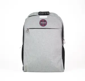 Longboard Backpack - Gray with Pink Logo, Multiple Pockets, Durable Design, Ideal for Travel & School