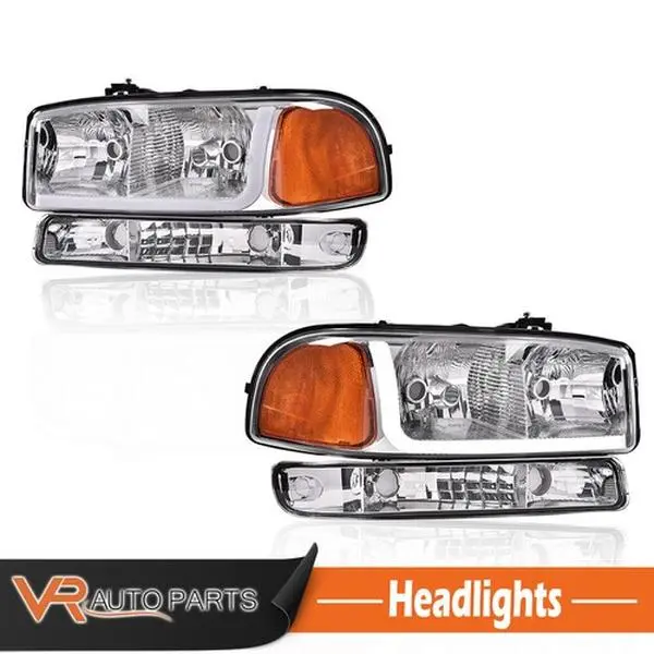 4PCS Clear LED DRL Headlights W/ Bumper Lamps Fits 1999-07 GMC Sierra Yukon