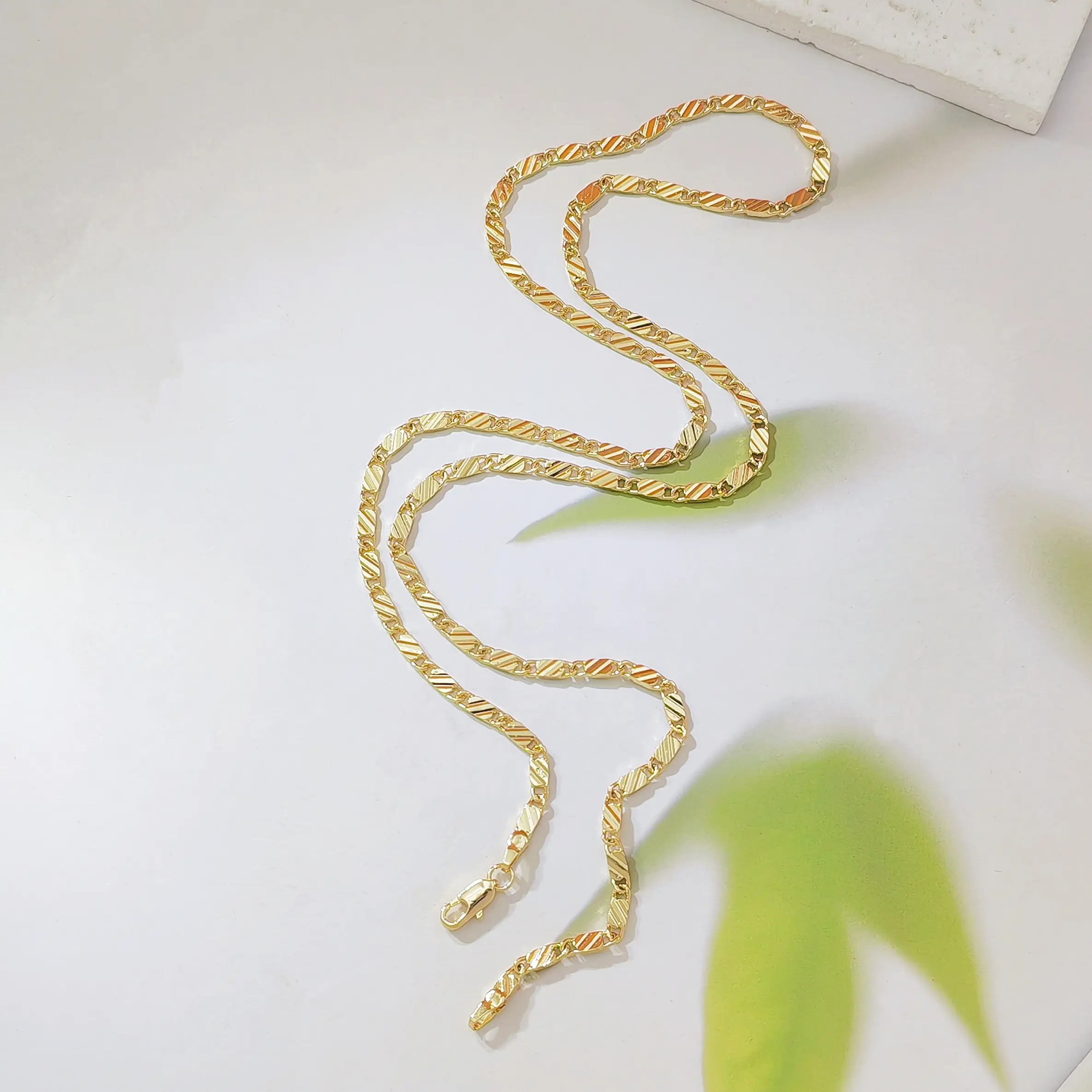 18K Gold Plated Mariner Link Chain Necklace for Women, 4mm Textured Flat Anchor Chain, 16-24 Inch Adjustable Choker Necklace, Minimalist Everyday Jewelry
