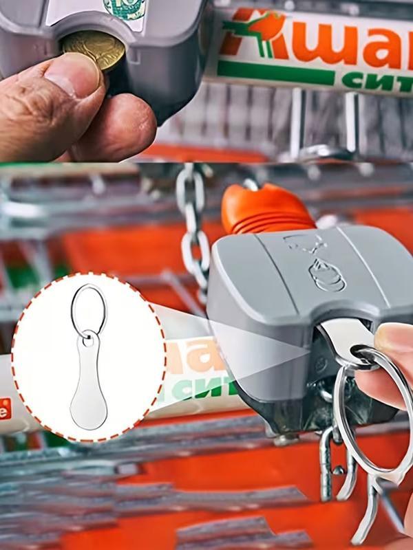 Mini Aluminum Alloy Key Ring Shopping Trolley Tokens - Small Aldi Quarter Holder Keychain for Grocery Shopping Cart