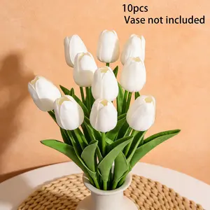 10pcs Artificial Tulips, Fake Silk Flowers 14", Bulk Home Kitchen Decor, Easter Wedding Bouquet, Valentine's Day Gift, Decorative Floral Arrangements