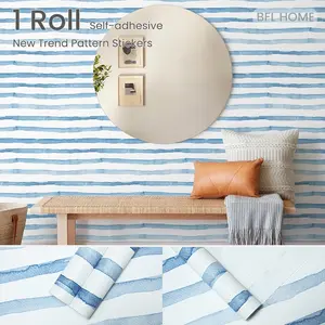 1-roll trendy blue striped pattern self-adhesive home contact paper, made of frosted and thickened material, with multiple specifications to choose from, easy to operate, suitable for renovating living room, bedroom walls, and furniture surfaces.