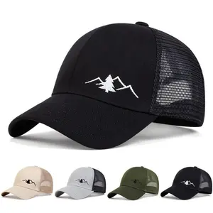 Unisex Mountains Tree Embroidered Baseball Cap Mesh Hat Outdoor Adjustable Sunscreen Leisure Hat Travel Tourism Beach Vacation
