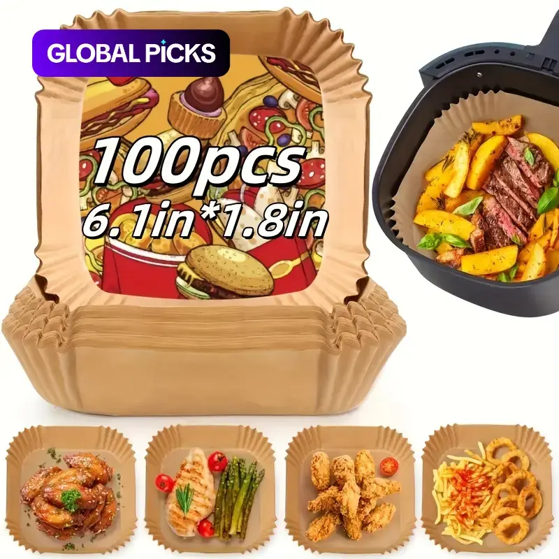 Disposable Paper Liners for Air Fryer, Cooking Pads, 100-Count, Compatible with Air Fryer & Microwave, Easy Cleanup, Must-Have Kitchen Accessory, Great Christmas Gift #GLOBAL PICKS