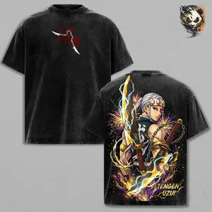 Tengen Uzui Washed Tee – Demon Slayer Anime T-Shirt, Sound Hashira Flashy Shinobi Warrior Former Ninja Elite Demon Slayer Corps Protector Charismatic Strength Legacy Vintage Streetwear