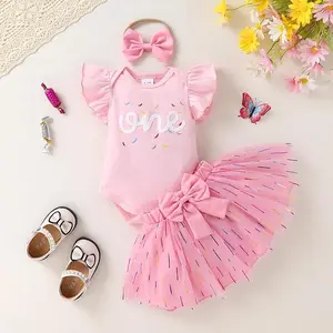 Baby Girl 1st Birthday Outfits One Year Old Clothes Romper Tutu Cake Smash Skirt with Headband Baby Girl Gifts