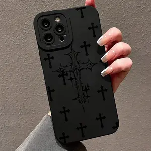 TPU phone case with black cross design, suitable for iPhone 15, 14, 13, 12, 11 Pro Max/Xs/Xr/8 Plus and other models