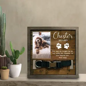 Personalized Pet Collar Holder - Custom Dog Portrait - Cat Collar Sign - Pet Memorial Photo Frame - Dog Loss Gift - Pet Keepsake Sympathy Gift