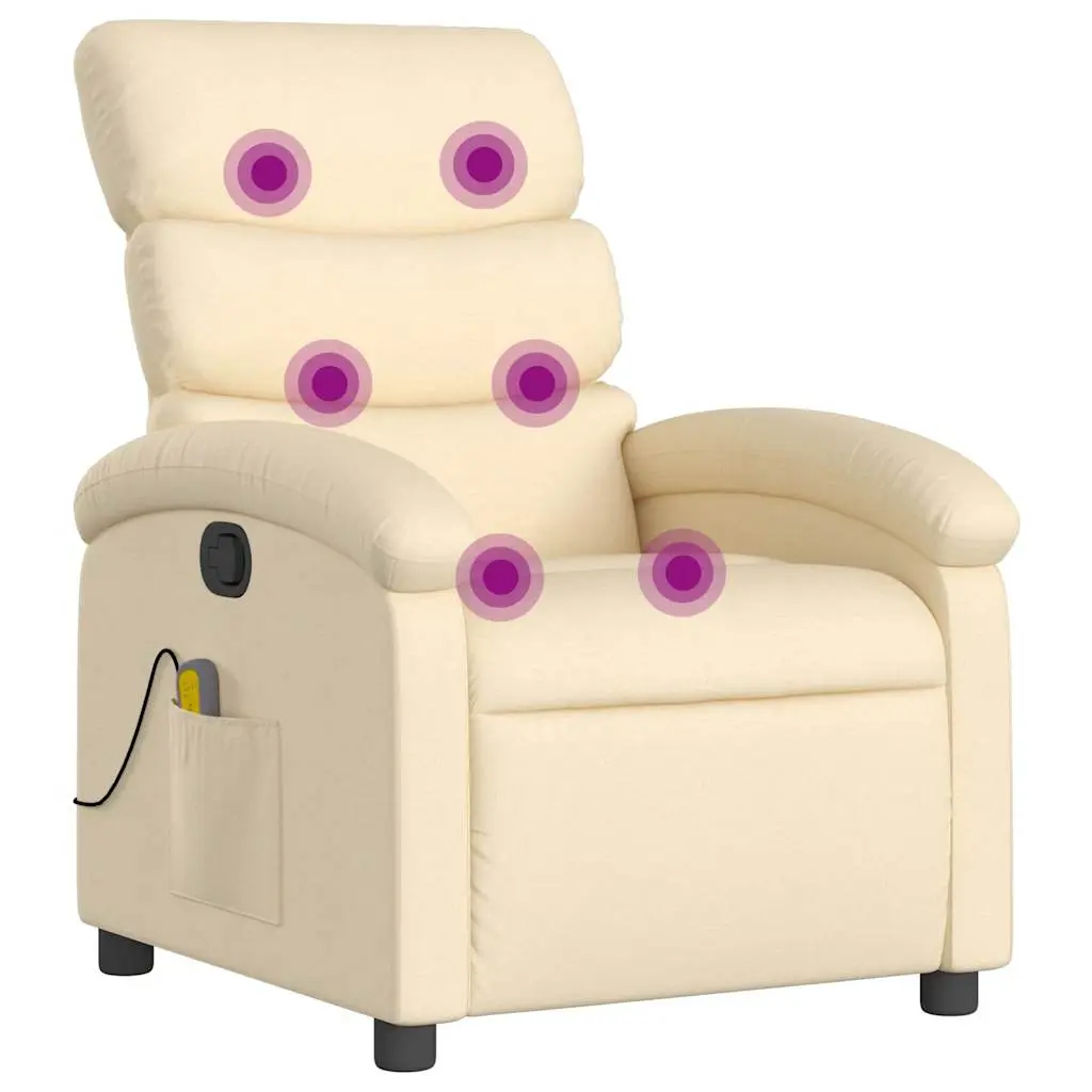 vidaXL Massage Recliner Chair, Adjustable Reclining Armchair for Elderly, Wingback Recliner for Home Theater Cinema, Modern Style, Cream Fabric 371710
