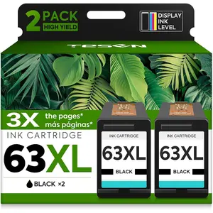 63XL Ink  Replacement for  Ink 63 HP63 HP63XL Compatible for  Officejet 4650 5258 5200 3830 5255 4655 4652 5252 Deskjet 3630 3634 1112 Envy 4510 4520 Printer 2-Pack Black