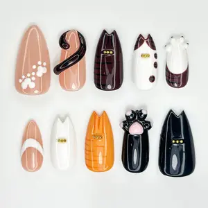 Cute Cat Claw Press On Nails | Cute Kitty Paw Nail Set | 3D Cat Tail & Ears Nails | Cartoon Feline Press Ons | Handmade Nail Art