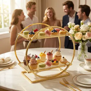 2-Tier Iron Art Minimalist Dessert Display Shelf - Countertop Storage Container, Desktop Organizer Bins, Vanity Space Saver Storage, Multi-Purpose Cake Stand Pastry Tray for Cosmetic Skincare & Home Decor