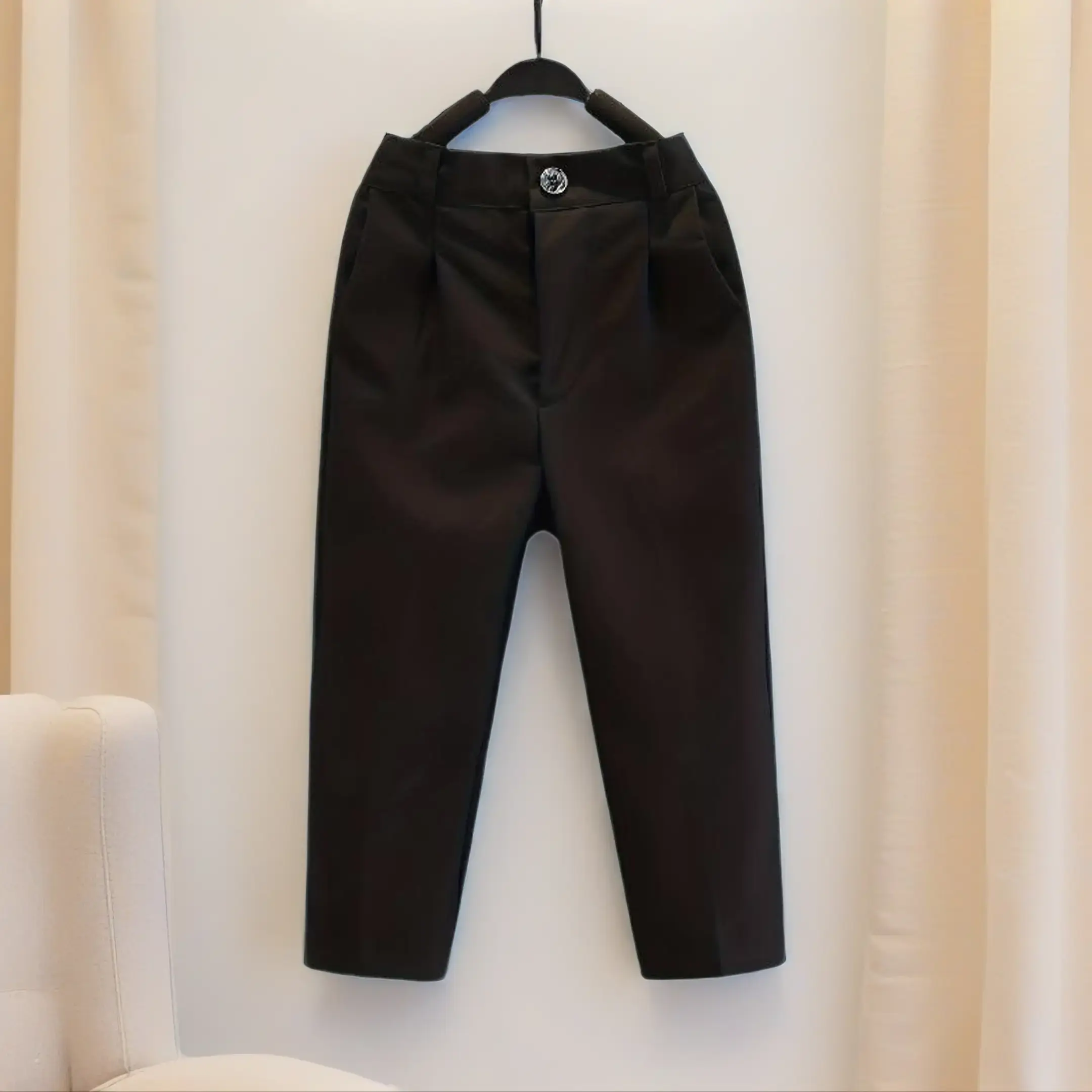 Boys' New Spring/Autumn Non-Iron Black Suit Pants, Children's Black School Trousers, British Style Performance Academic Dress Pants, Handsome, Perfect for Outdoor