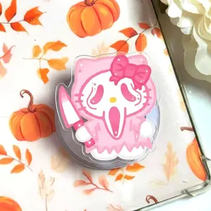 Cute Pink Spooky Ghost Cat Magsafe Phone Grip Detachable Magnetic Kickstand, Kawaii Aesthetic Gift For Teens Girls Halloween