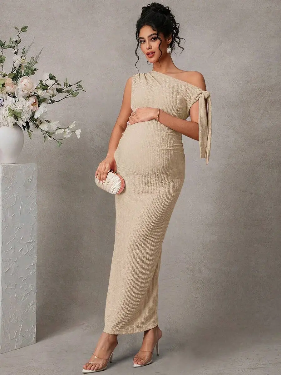 LAFERLIN Elegant Maternity Dress, Jacquard Texture, Suitable For Valentine's Day, Summer, Spring, Wedding Party Zanea Dress For Woman Occasion Dresses For Ladies Elegant Outfit For Women One-Shoulder Dress