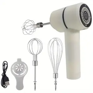 Cordless Hand Mixer, Electric Whisk USB Rechargeable Handheld Electric Mixer with 3-speed Self-Control, Stainless Steel Beaters & Balloon Whisk, for Gifts, Butter Tarts, Cakes, Cookies