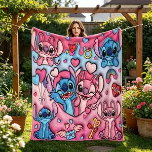 Stitch Angie Flannel Blanket, Four Seasons Use, Creative Digital Print, Holiday Gift, Wall Hanging, Sofa Bed Cover, Outdoor Travel