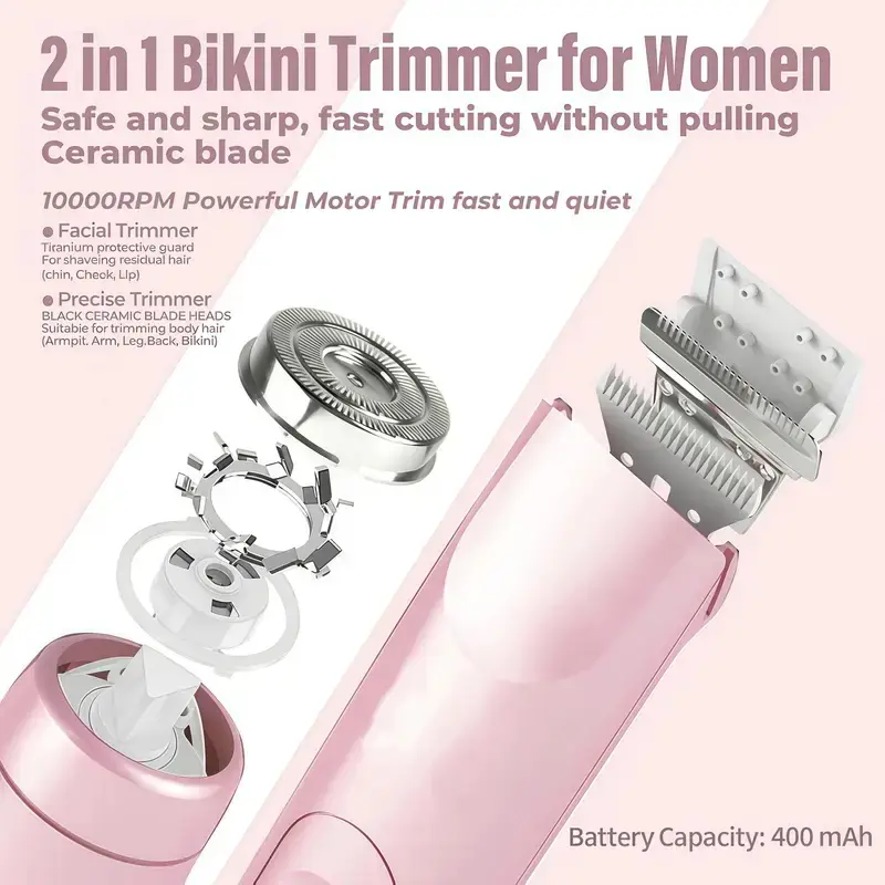 Women's Cordless Electric Shaver - 2-in-1 Facial & Body Hair Removal Tool with Ceramic Blades, IPX7 Waterproof, Titanium Build, Smooth Finish, Removable Parts, Actual Good Hair Remover, Self-Care Gift,back to school,back to school haul