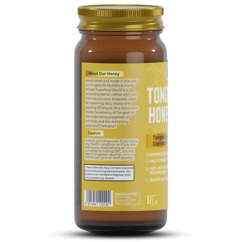Herb To Body Tongkat Ali Honey | Multifloral Honey | Wildcrafted | 16oz Flavor Sweet