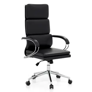 COSTWAY - Ergonomic Leather Office Chair with Adjustable Height and Rocking Function-Black