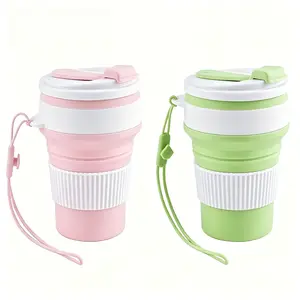 2-Pack Foldable Reusable Coffee Cups, 12oz Waterproof Travel Coffee Cup, Silicone, Portable for Hiking, Camping, Office, Heat Resistant, Easy Clean