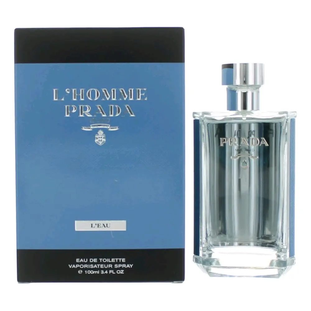 Prada L'Homme L'eau Men's EDT Spray - 3.4 oz (3 to 3.9 fl oz range), Addictive and Sensual Tension Scent with Fresh Ginger and Amber Notes