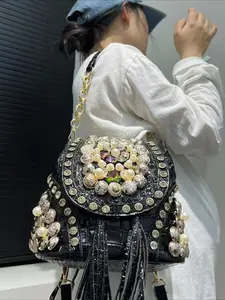 Ladies' Fashion Diamond studded Banquet Handbag Multi functional Backpack Crocodile Pattern Elegant Dress Luxury Shoulder Bag Stylish Daypack