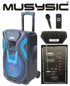 Portable 15" Speaker PA System Wireless Mic Bluetooth Recharge MU-F15BL